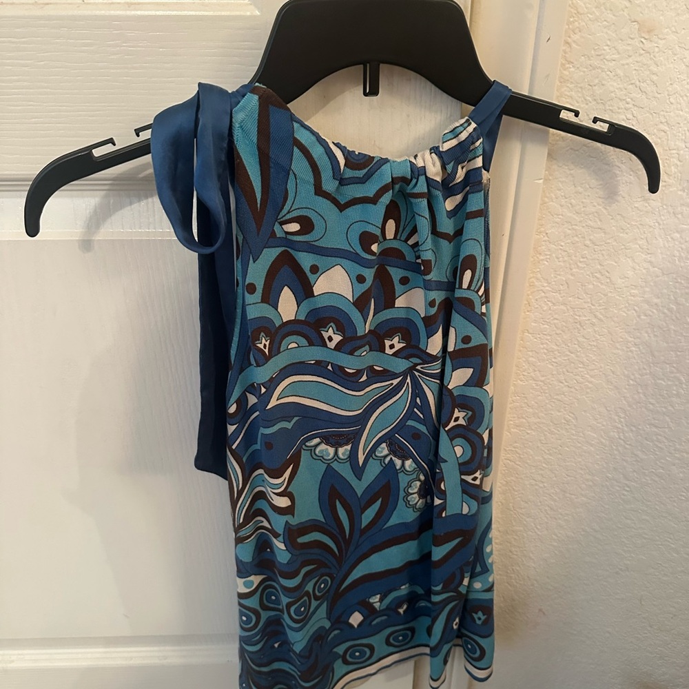 Blue Retro Patterned Halter Top